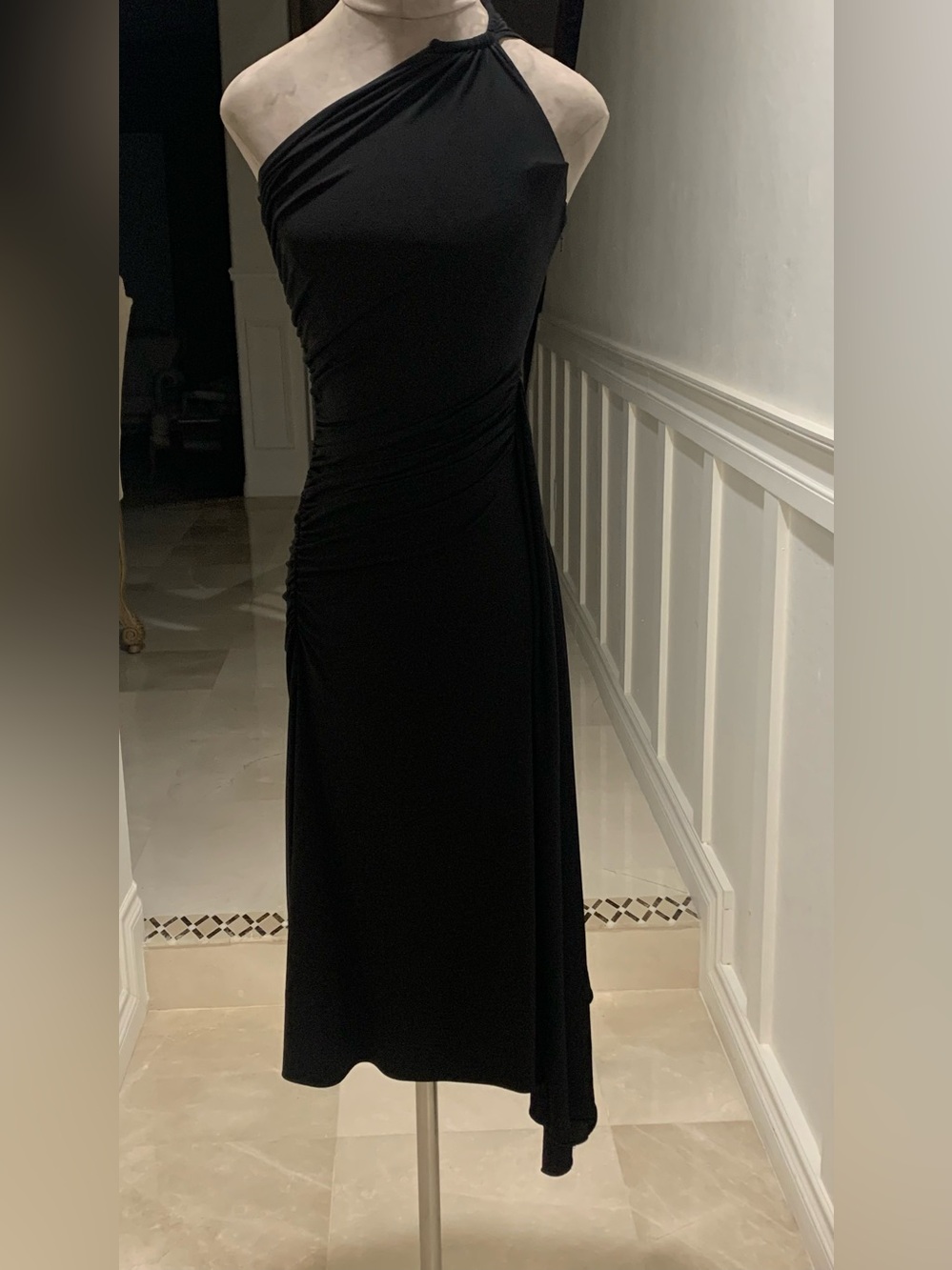 MICHAEL KORS COLLECTION Black Ruched One Shoulder Midi Dress Size 0